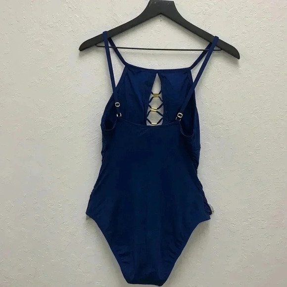 Bleu Rod Beattie Navy High Neck Strappy Swimsuit Size 6 - Picture 6 of 7